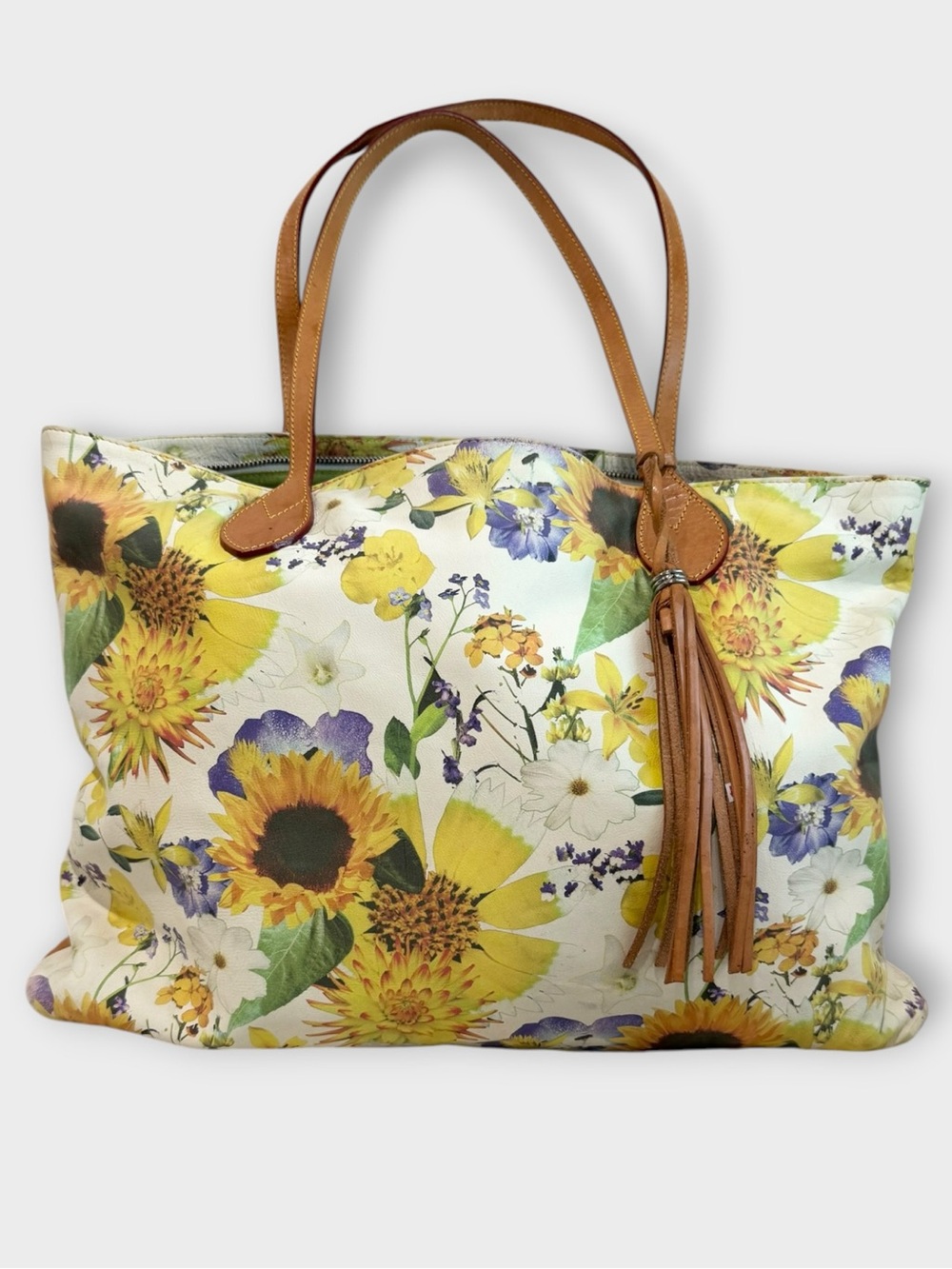 Cavalcanti Italian Floral Leather Large Tote Bag